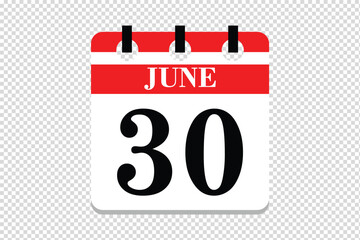 30 June Calendar icon vector, 30 dates of June month calendar icon, dates of June 30 icon calendar, vector calendar icon.