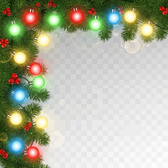 Festive Christmas garland featuring colorful lights and decorative red berries.