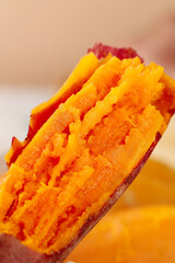 Roasted Sweet Potato Close-up with Steam - Fresh Organic Root Vegetable Food Photography