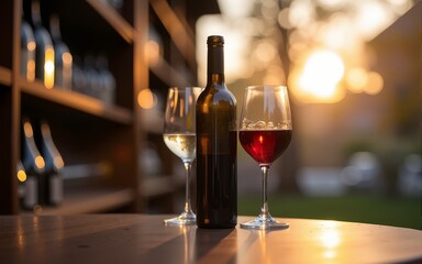 Wine glasses and bottle of wine. High quality