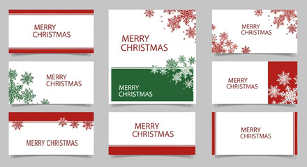 Festive Christmas card designs with various layouts, text, and snowflake decorations.