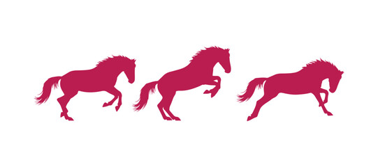 Horse jump motion phases - a colored vector side view silhouette showcasing a free mustang sprinting forward.
