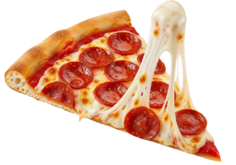 Pepperoni pizza slice with stretchy mozzarella cheese is calling your name, perfect for food blogs, restaurant ads, and mouthwatering culinary visuals