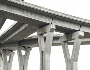 Concrete flyover beams and pillars angled up low viewpoint