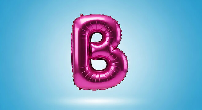 Shiny pink letter B balloon floating against a gradient blue background magenta 1 - Powered by Adobe