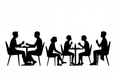 People dining silhouettes collection isolated on white background, Vector. High quality