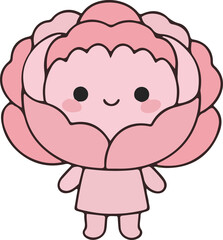 A set of cute kawaii flower characters illustration in a minimalist vector style