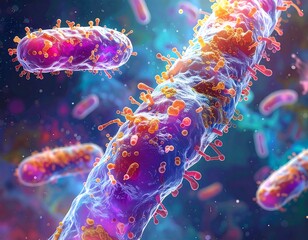 Close-up of animated bacterium with cellular structures