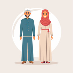 Elegant Muslim Couple in Traditional Attire A Minimalist Vector Design