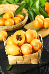 Fresh Sichuan Mountain Loquats in Woven Baskets - Miyi Fruit Harvest Display