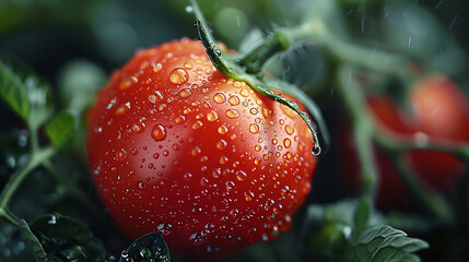 Detailed close-up image of a perfectly ripe tomato with vibrant color and smooth texture, ideal for food, produce, and freshness searches.
