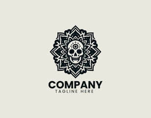 Intricate sugar skull (Calavera) in ornate mandala circle vector logo illustration