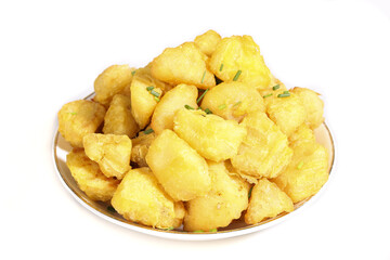 Crispy Taiwanese Potato Fries Hot Asian Street Food Snack on White Plate