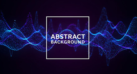 Blue and purple abstract particle wave background with text image