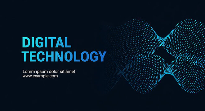 Blue digital technology text with abstract particle wave background image 1 - Powered by Adobe