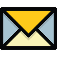 Stylized Envelope Icon With Yellow Flap And Light Blue Sides On Transparent Background Represents Communication And Messaging