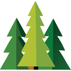 Stylized Evergreen Trees in Shades of Green with a Transparent Background and Brown Trunk Detail