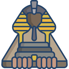 Stylized Egyptian Sphinx Icon With Blue Outline and Flat Design Isolated On Transparent Background