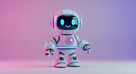 Adorable Little Robot with Glowing Blue Eyes and Pink Accent Heart Design