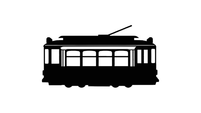 Vector illustration&nbsp;of silhouette of a classic electric streetcar or tram isolated on transparent background 