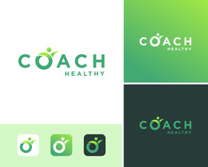 Coach Healthy People Success Wellness Personal Training Instructor Vector Logo Design Illustration