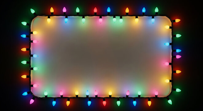Colorful Christmas lights forming a rectangular frame on black background string decoration - Powered by Adobe