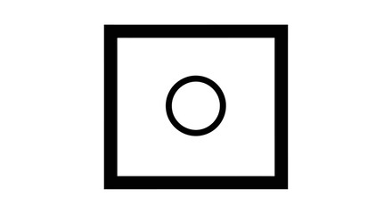 A minimalist composition featuring a circle enclosed within a bold square frame on a crisp white