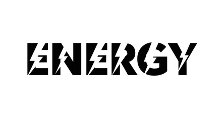 Dynamic black and white typography illustrating energy with lightning bolts imagery