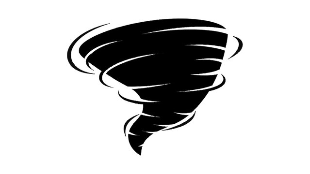 Vector illustration&nbsp;of black and white silhouette icon of a swirling tornado or cyclone isolated on transparent background 