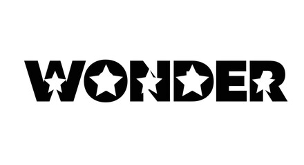 Wonder Text Design Featuring Stars Embedded in Bold Black Lettering on White