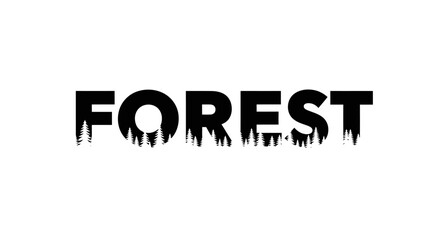 Conceptual graphic featuring the word 'forest' with trees creatively integrated 59 characters