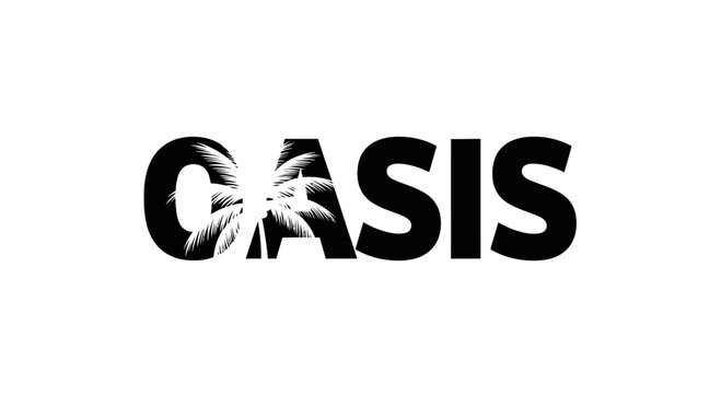 Oasis textual representation with palm trees, a symbol for calmness, tranquility, and tropical