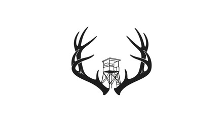 Antlered elevation: a stylized monochrome hunting theme logo featuring a hunting tower