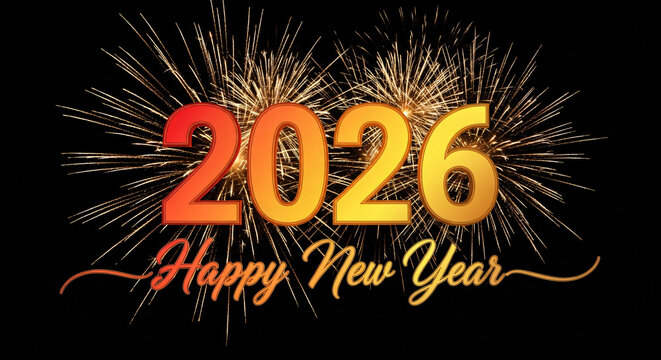 new year 2026 clock fireworks animation background greeting celebration happy new year video - Powered by Adobe