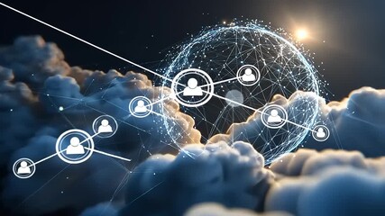 Digital network connection concept with glowing globe and clouds in the background, symbolizing technology - Powered by Adobe