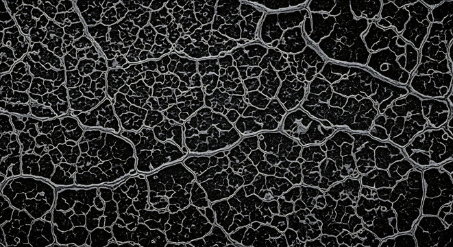 Black background with intricate white cracked pattern resembling veins or capillaries abstract texture