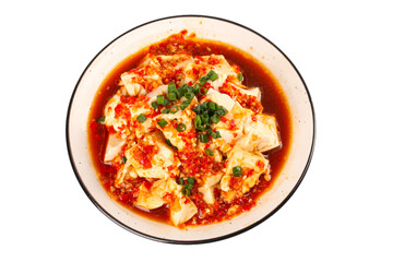 Cold Tofu with Spicy Chili Oil and Scallions - Traditional Asian Appetizer Dish
