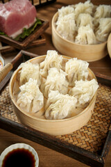 Handmade Siu Mai Dumplings Inner Mongolia Hohhot Traditional Chinese Dim Sum Bamboo Steamers Beef Filling Authentic Asian Cuisine