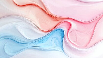 Abstract digital art featuring flowing, swirling patterns of pastel pink, red, and blue against a white background. The textures resemble liquid or smoke.