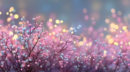 Naklejka premium Delicate branches with pastel-colored buds against a dreamy bokeh background