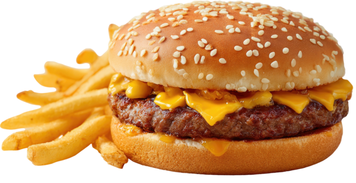 Delicious cheeseburger and fries, a classic fast-food meal