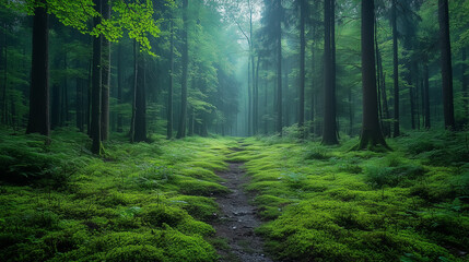 Obraz premium Green trees in the forest in summer