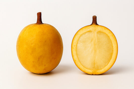 Fresh kecapi fruit with golden yellow juicy pulp inside thick rind.