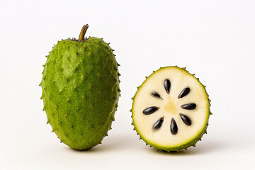 Fresh soursop with white fibrous juicy flesh and soft seeds.