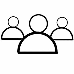 Illustration of three simple outlined figures with circular heads and curved body shapes aligned