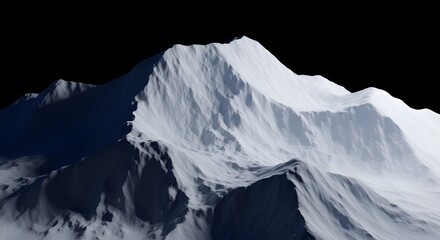 Dramatic snowy mountains against black background create an atmosphere of mystery