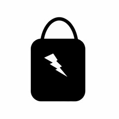 Obraz premium Illustration of a black bag with a handle and a white lightning bolt design in the center front