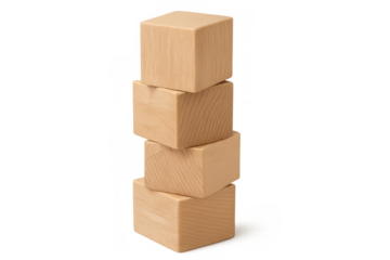 Wooden building blocks stacked high. Concept of balance, challenge, development, problem solving, construction, and education