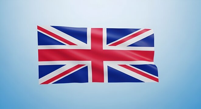 Waving Union Jack Flag Against Soft Blue Background For National Symbolism - Powered by Adobe