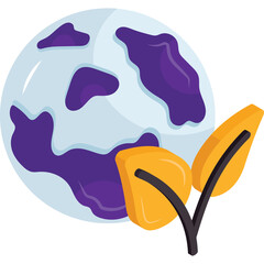Stylized Globe With Purple Continents And Orange Leaves Beside It Illustration